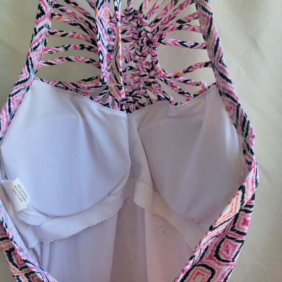Island Escape Tankini Top Size‎ 8 Halter Padded Pink Geometric Pattern Woven - Picture 5 of 7